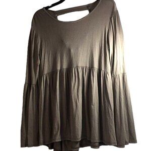 My LAnd Womens Top Hi/Lo Bell Sleeves Brown Taupe Stretchy Size Large